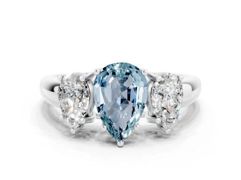 White gold Three-Stone Pear Cut Aquamarine Engagement Ring with Prong Setting