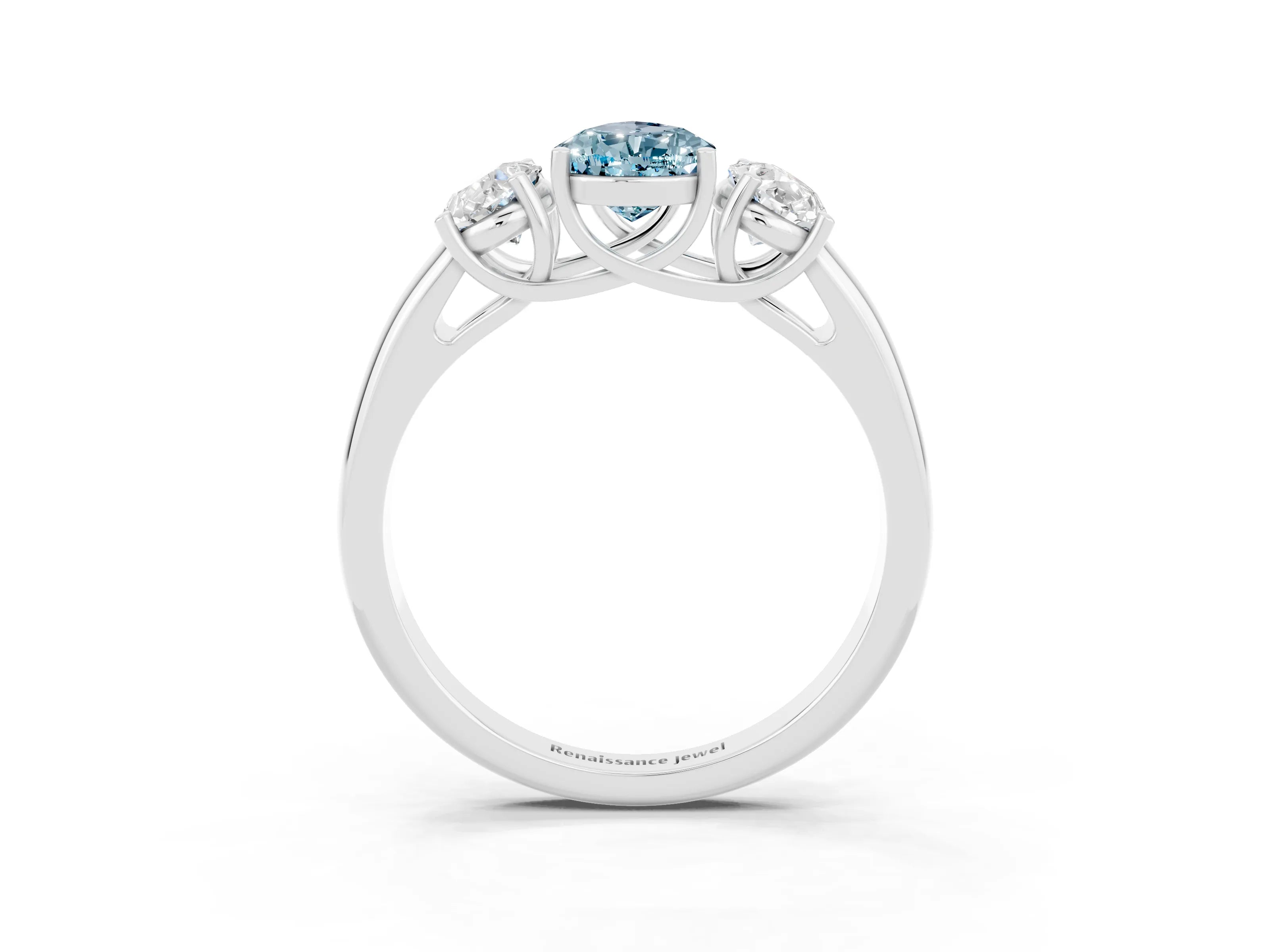 White gold Three-Stone Pear Cut Aquamarine Engagement Ring with Prong Setting_3