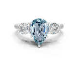 White gold Three-Stone Pear Cut Aquamarine Pavé Band with Four-Prong Setting