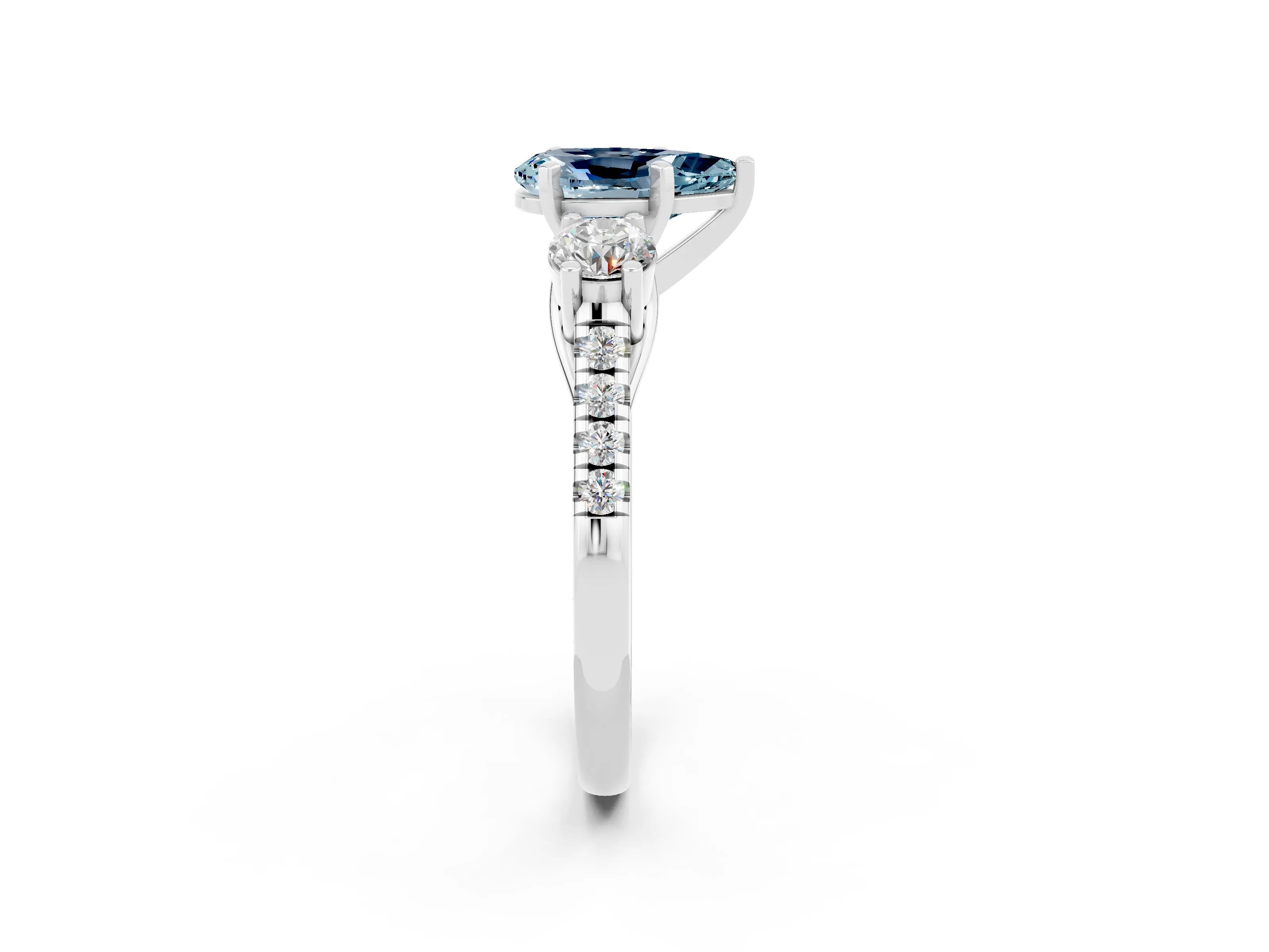 White gold Three-Stone Pear Cut Aquamarine Pavé Band with Four-Prong Setting_2