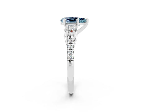 White gold Three-Stone Pear Cut Aquamarine Pavé Band with Four-Prong Setting_2