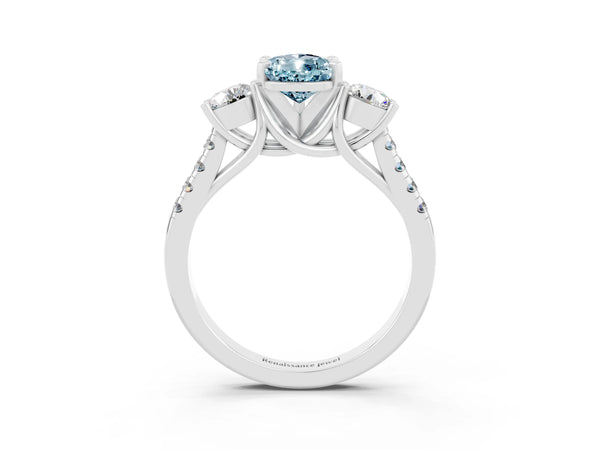 Silver Three-Stone Pear Cut Aquamarine Pavé Band with Four-Prong Setting