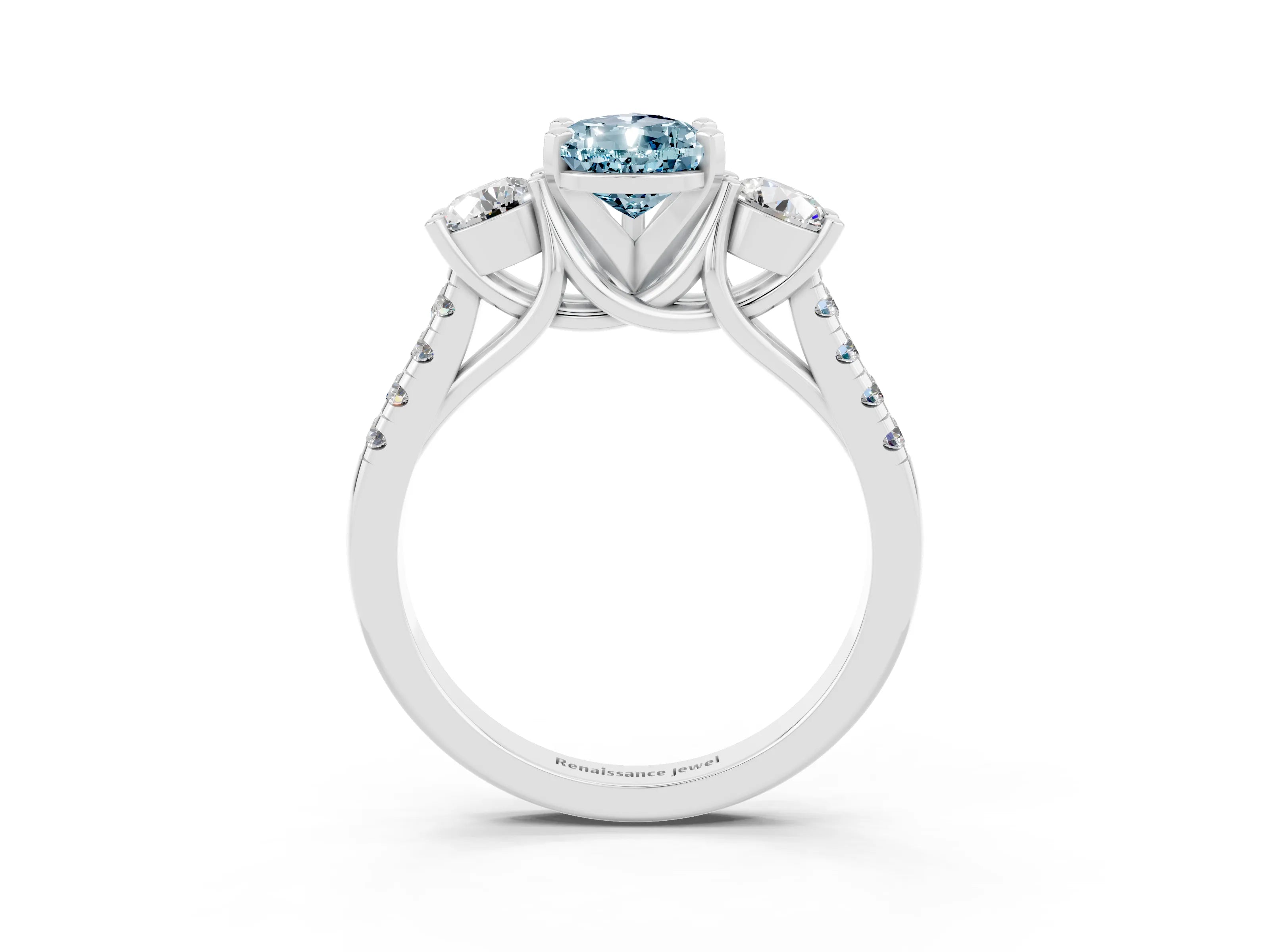 White gold Three-Stone Pear Cut Aquamarine Pavé Band with Four-Prong Setting_3
