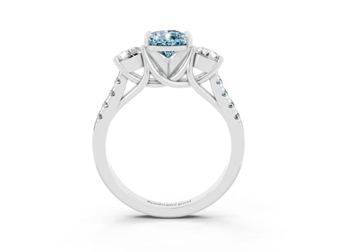 White gold Three-Stone Pear Cut Aquamarine Pavé Band with Four-Prong Setting_3