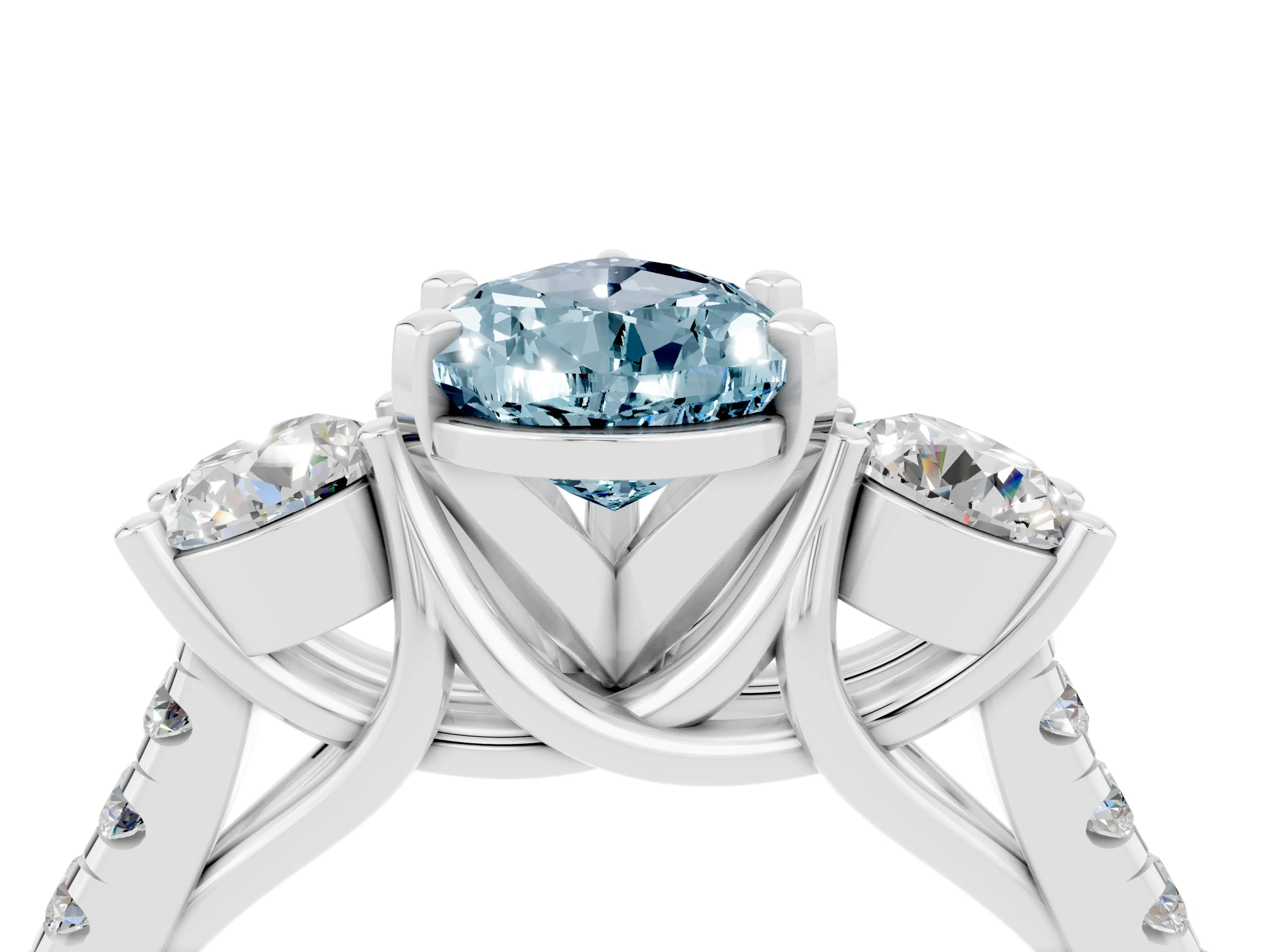 White gold Three-Stone Pear Cut Aquamarine Pavé Band with Four-Prong Setting_4