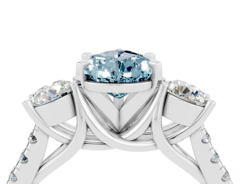 White gold Three-Stone Pear Cut Aquamarine Pavé Band with Four-Prong Setting_4