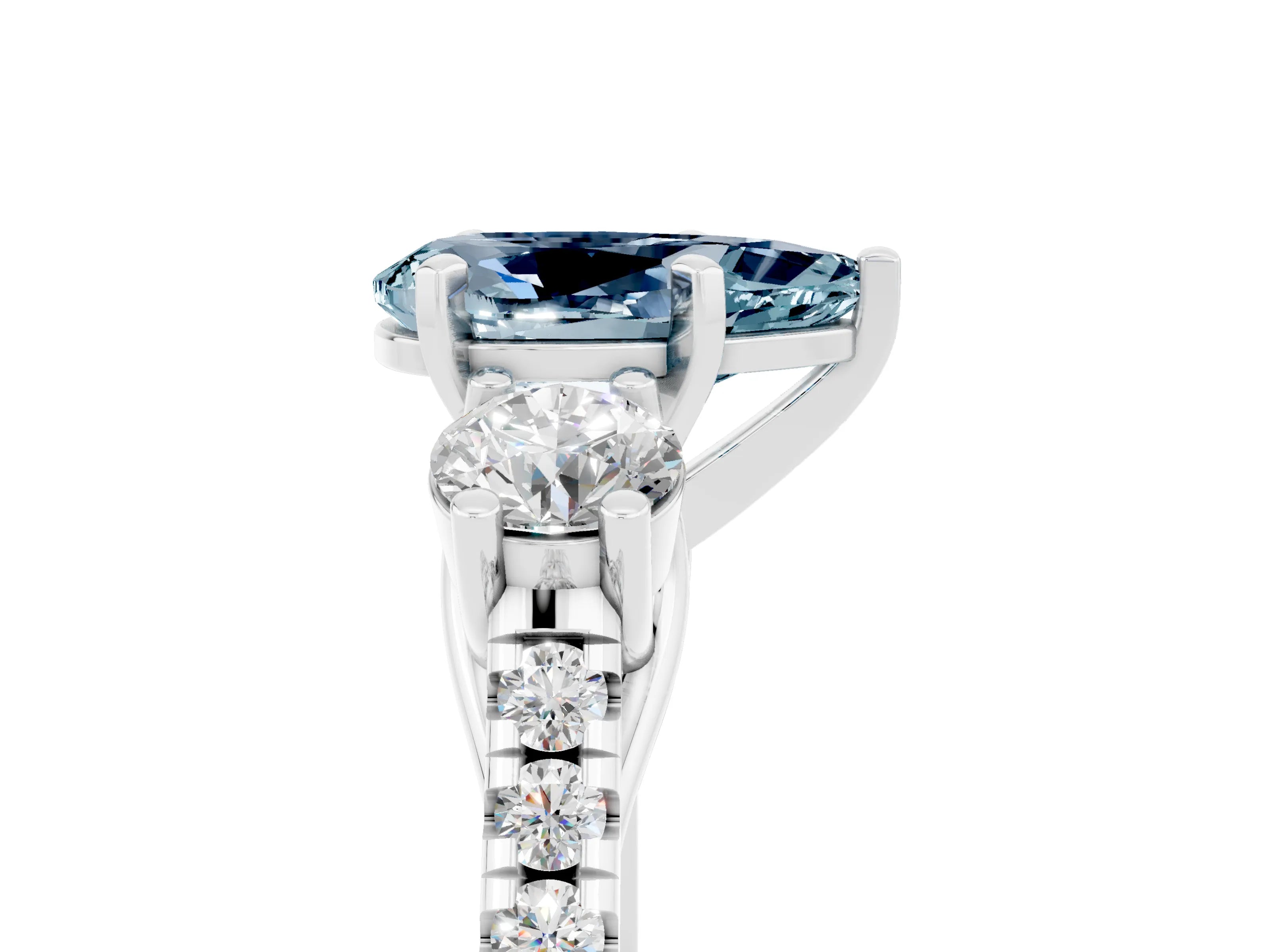 White gold Three-Stone Pear Cut Aquamarine Pavé Band with Four-Prong Setting_5