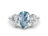 White gold Three-Stone Pear Cut Aquamarine Ring with Pavé Band and Prong Setting_12