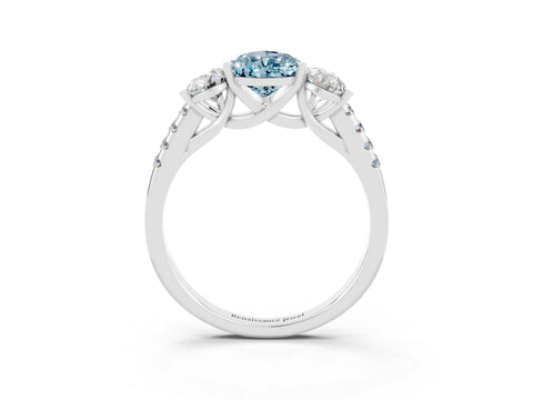 White gold Three-Stone Pear Cut Aquamarine Ring with Pavé Band and Prong Setting_15