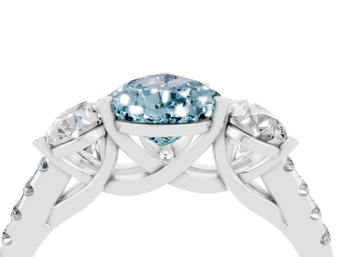 White gold Three-Stone Pear Cut Aquamarine Ring with Pavé Band and Prong Setting_16