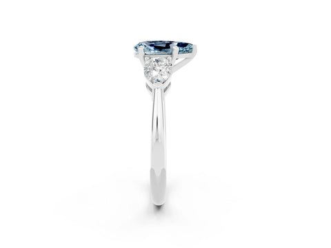 White gold Three-Stone Pear Cut Aquamarine Ring with Pear Side Stones and Four-Prong Setting_2