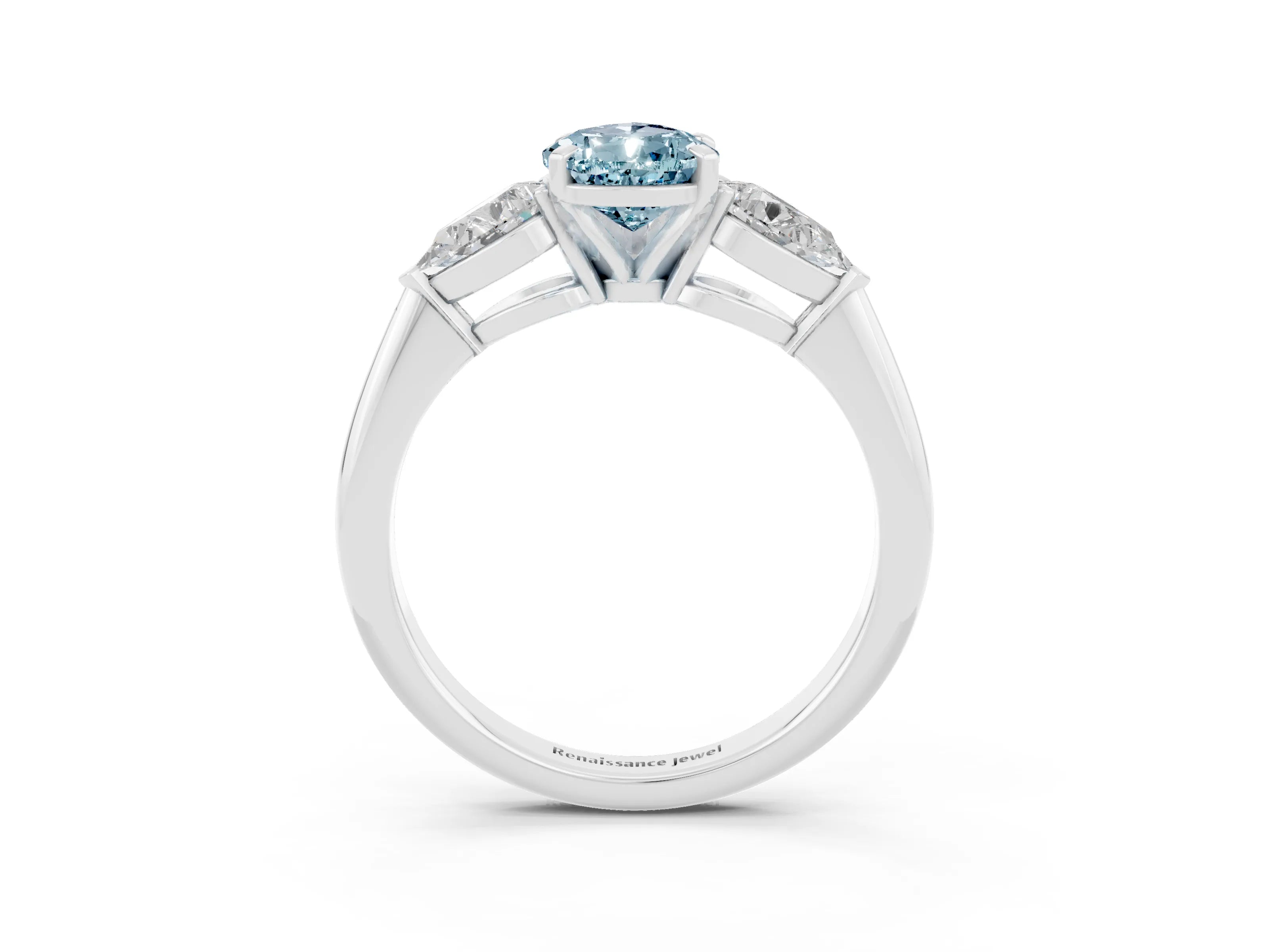 White gold Three-Stone Pear Cut Aquamarine Ring with Pear Side Stones and Four-Prong Setting_3