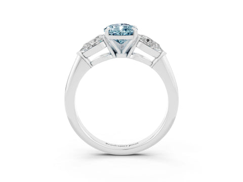 White gold Three-Stone Pear Cut Aquamarine Ring with Pear Side Stones and Four-Prong Setting_3