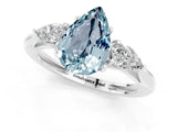 White gold Three-Stone Pear Cut Aquamarine Ring with Pear  Side Stones in Four-Prong Setting_13