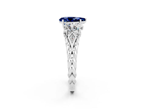 White gold Three-Stone Pear Cut Blue Sapphire Braided Band Ring with Four-Prong Setting_14