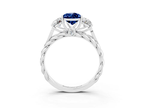 White gold Three-Stone Pear Cut Blue Sapphire Braided Band Ring with Four-Prong Setting_15