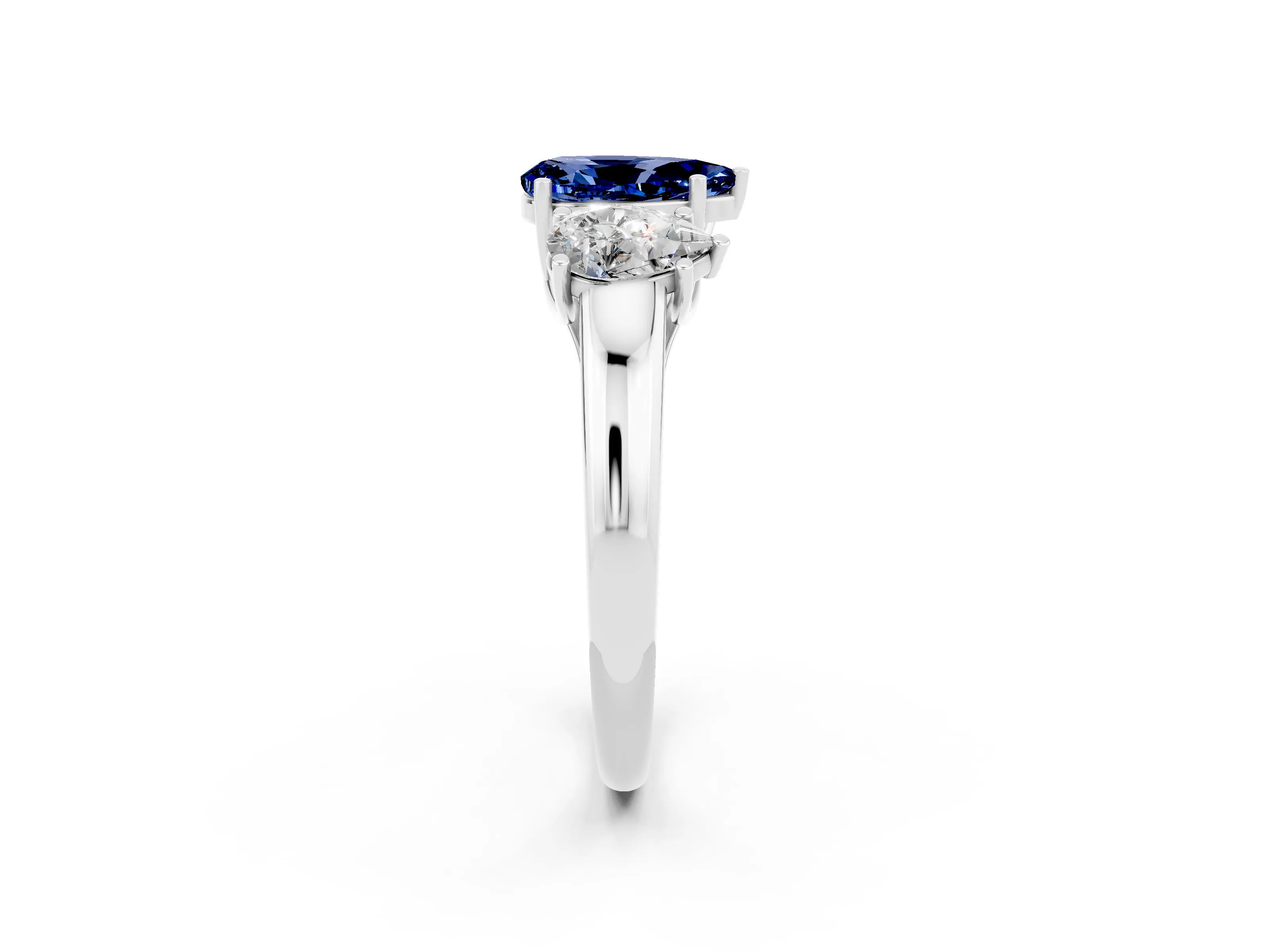 White gold Three-Stone Pear Cut Blue Sapphire Engagement Ring with Prong Setting_2