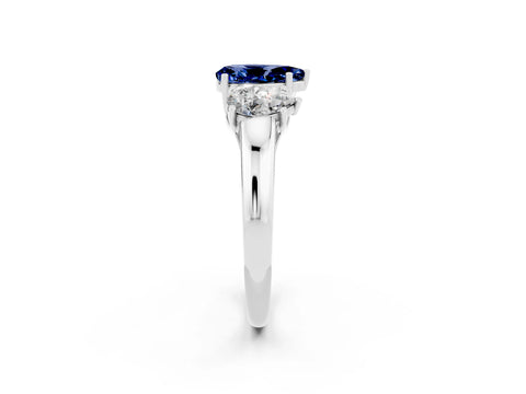 White gold Three-Stone Pear Cut Blue Sapphire Engagement Ring with Prong Setting_2
