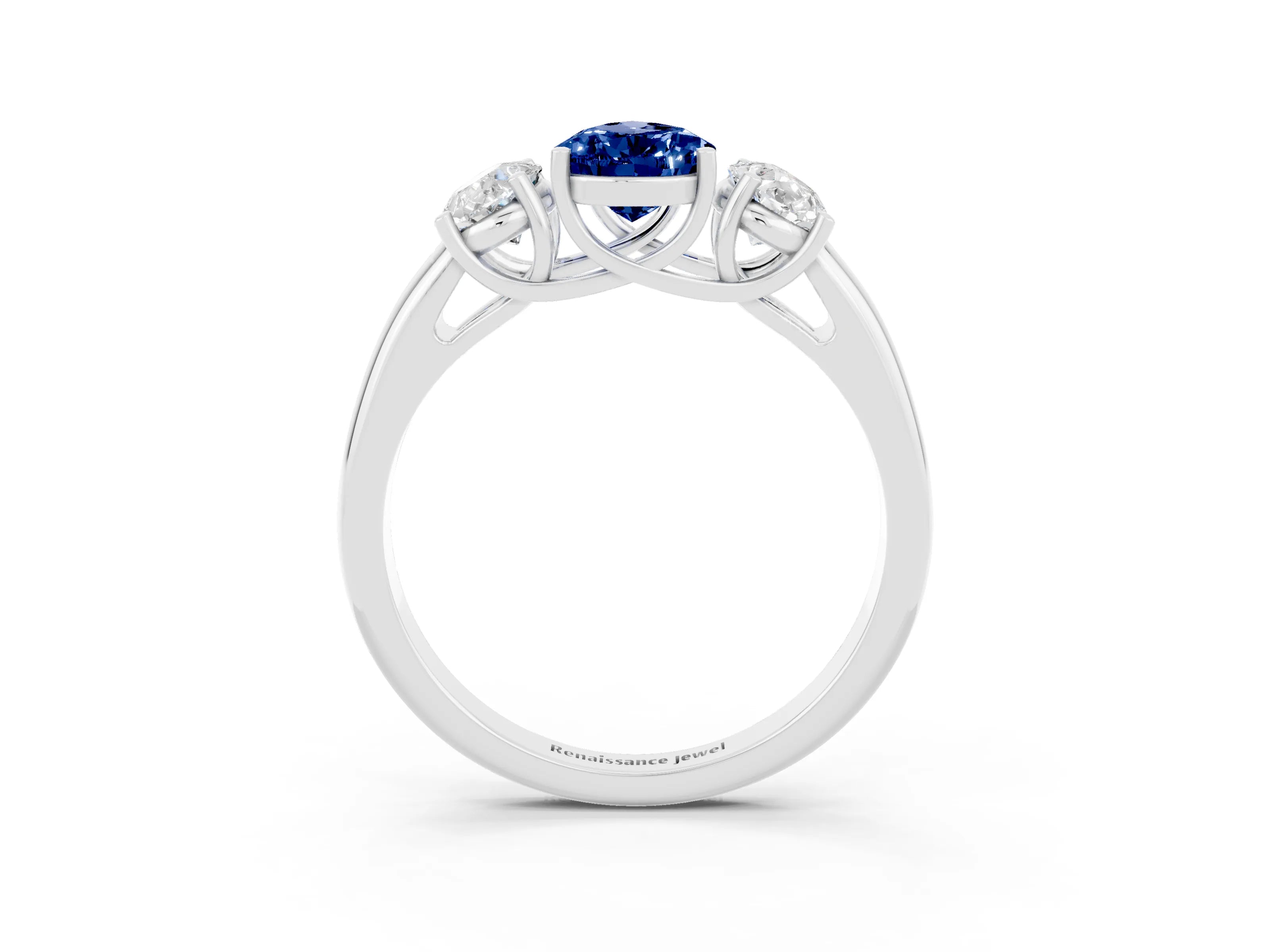 White gold Three-Stone Pear Cut Blue Sapphire Engagement Ring with Prong Setting_3