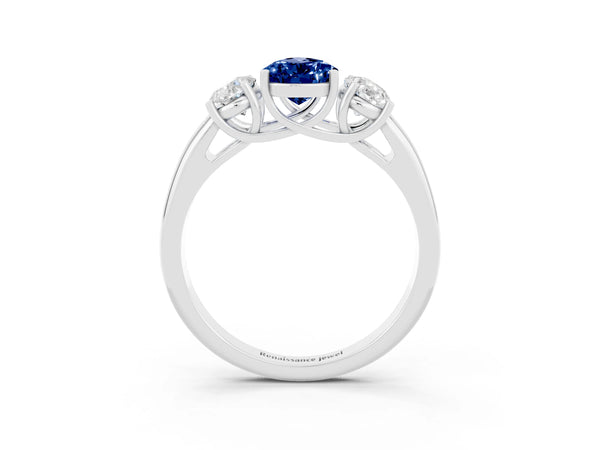 White gold Three-Stone Pear Cut Blue Sapphire Engagement Ring with Prong Setting