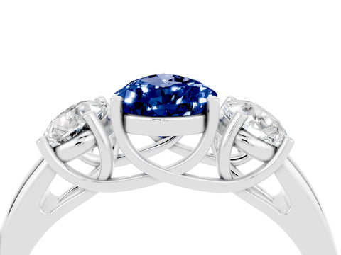 White gold Three-Stone Pear Cut Blue Sapphire Engagement Ring with Prong Setting_4