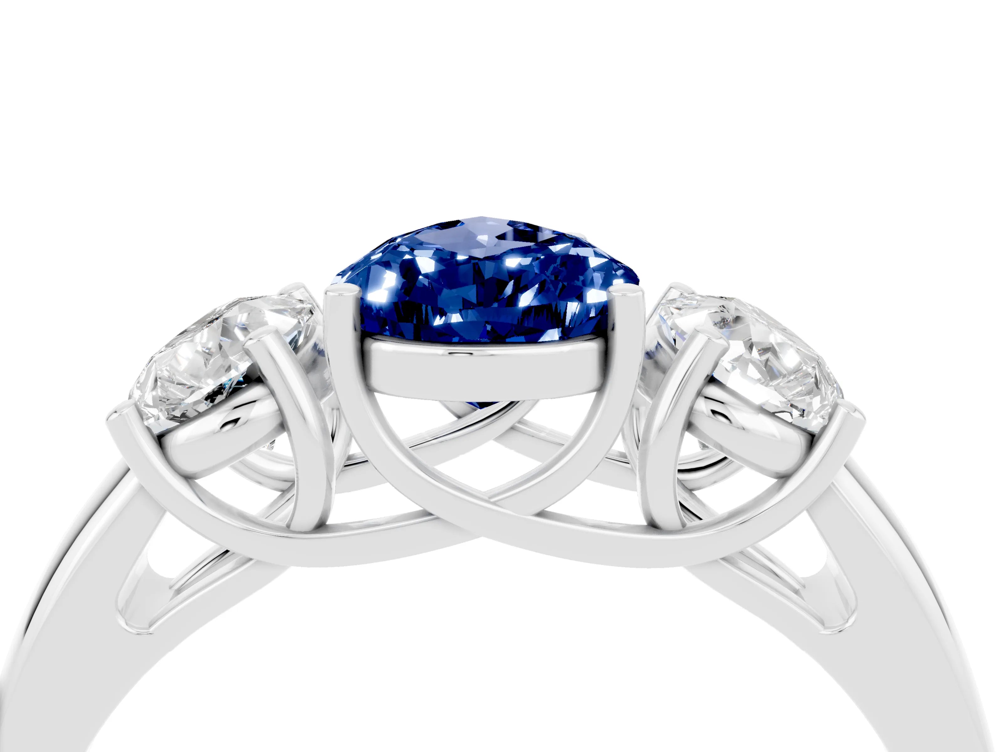 White gold Three-Stone Pear Cut Blue Sapphire Engagement Ring with Prong Setting_4