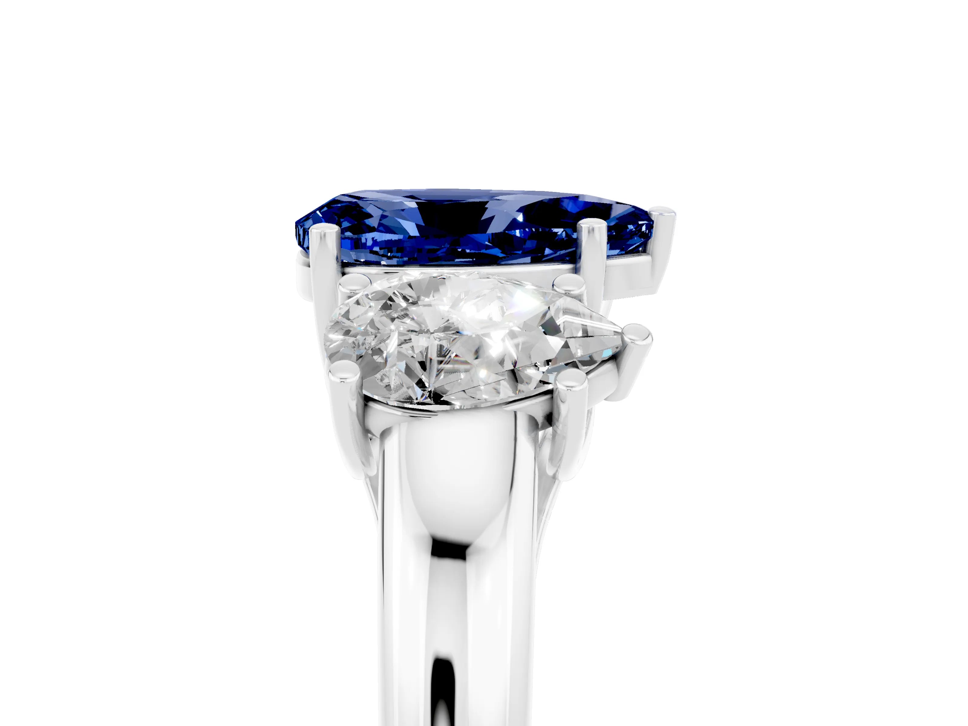White gold Three-Stone Pear Cut Blue Sapphire Engagement Ring with Prong Setting_5