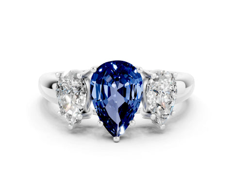 White gold Three-Stone Pear Cut Blue Sapphire Engagement Ring with Prong Setting