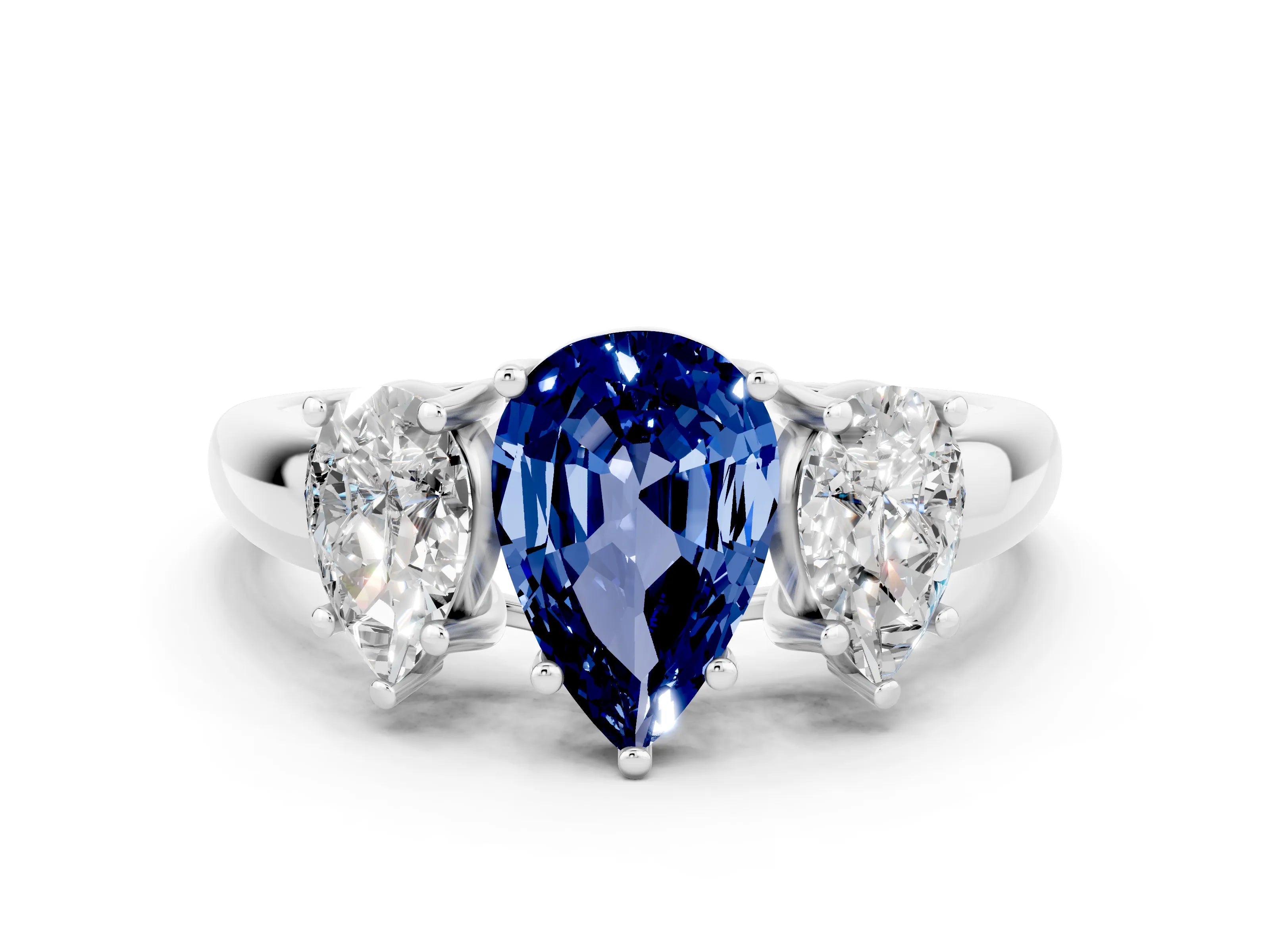White gold Three-Stone Pear Cut Blue Sapphire Engagement Ring with Prong Setting