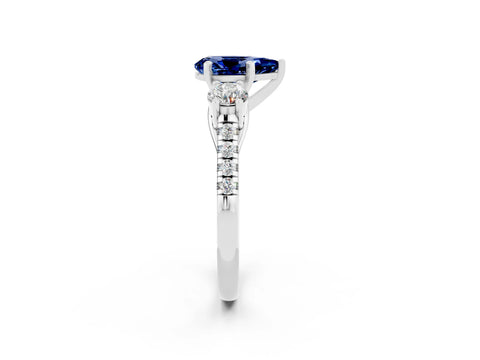 White gold Three-Stone Pear Cut Blue Sapphire Pavé Band with Four-Prong Setting_2