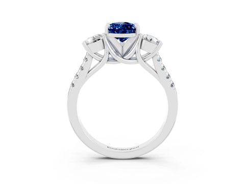 White gold Three-Stone Pear Cut Blue Sapphire Pavé Band with Four-Prong Setting_3