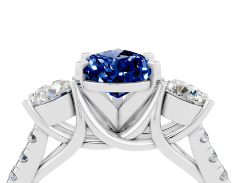 White gold Three-Stone Pear Cut Blue Sapphire Pavé Band with Four-Prong Setting_4