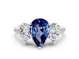 White gold Three-Stone Pear Cut Blue Sapphire Ring with Pavé Band and Prong Setting_12