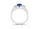White gold Three-Stone Pear Cut Blue Sapphire Ring with Pavé Band and Prong Setting_15