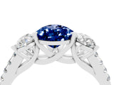 White gold Three-Stone Pear Cut Blue Sapphire Ring with Pavé Band and Prong Setting_16