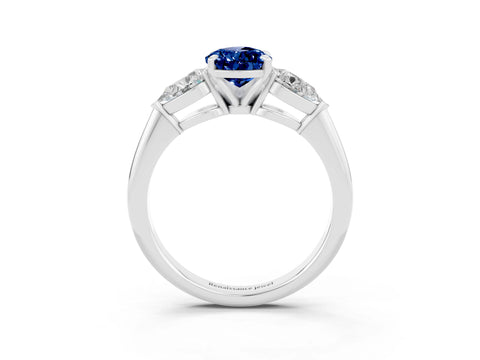 White gold Three-Stone Pear Cut Blue Sapphire Ring with Pear Side Stones and Four-Prong Setting_3