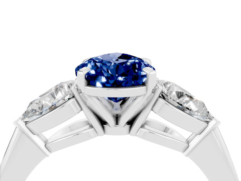 White gold Three-Stone Pear Cut Blue Sapphire Ring with Pear Side Stones and Four-Prong Setting_4