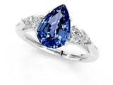 White gold Three-Stone Pear Cut Blue Sapphire Ring with Pear  Side Stones in Four-Prong Setting_13