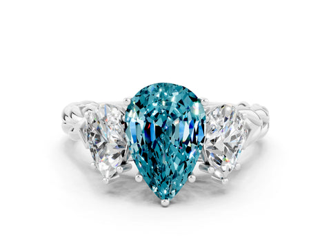 White gold Three-Stone Pear Cut Blue Topaz Braided Band Ring with Four-Prong Setting_12