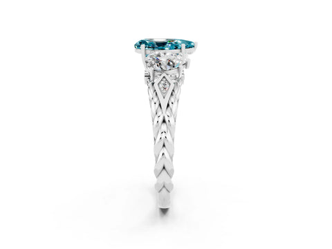 White gold Three-Stone Pear Cut Blue Topaz Braided Band Ring with Four-Prong Setting_14
