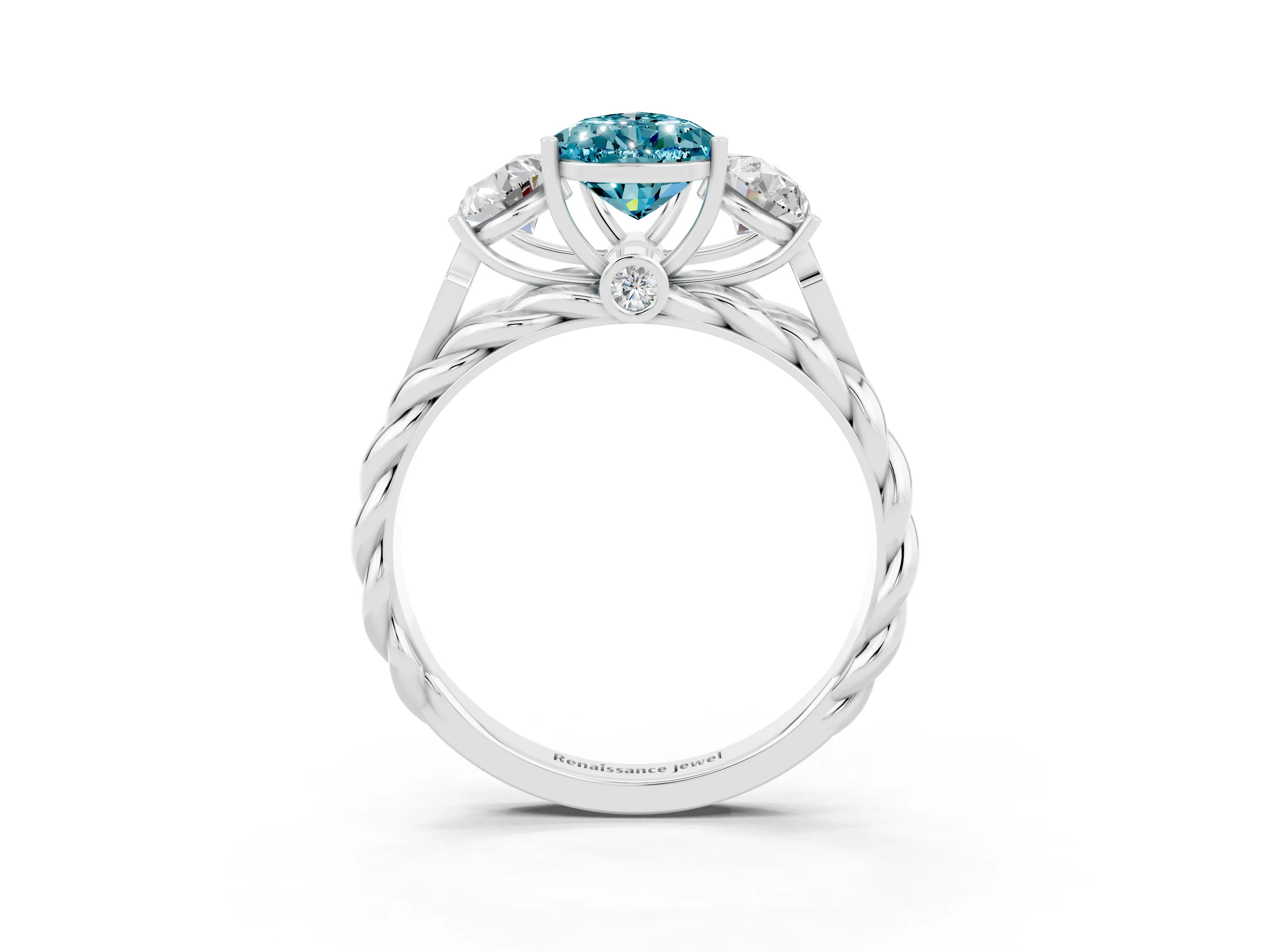 White gold Three-Stone Pear Cut Blue Topaz Braided Band Ring with Four-Prong Setting_15