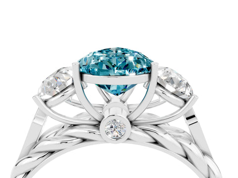White gold Three-Stone Pear Cut Blue Topaz Braided Band Ring with Four-Prong Setting_16