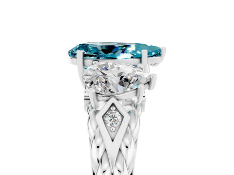 White gold Three-Stone Pear Cut Blue Topaz Braided Band Ring with Four-Prong Setting_17