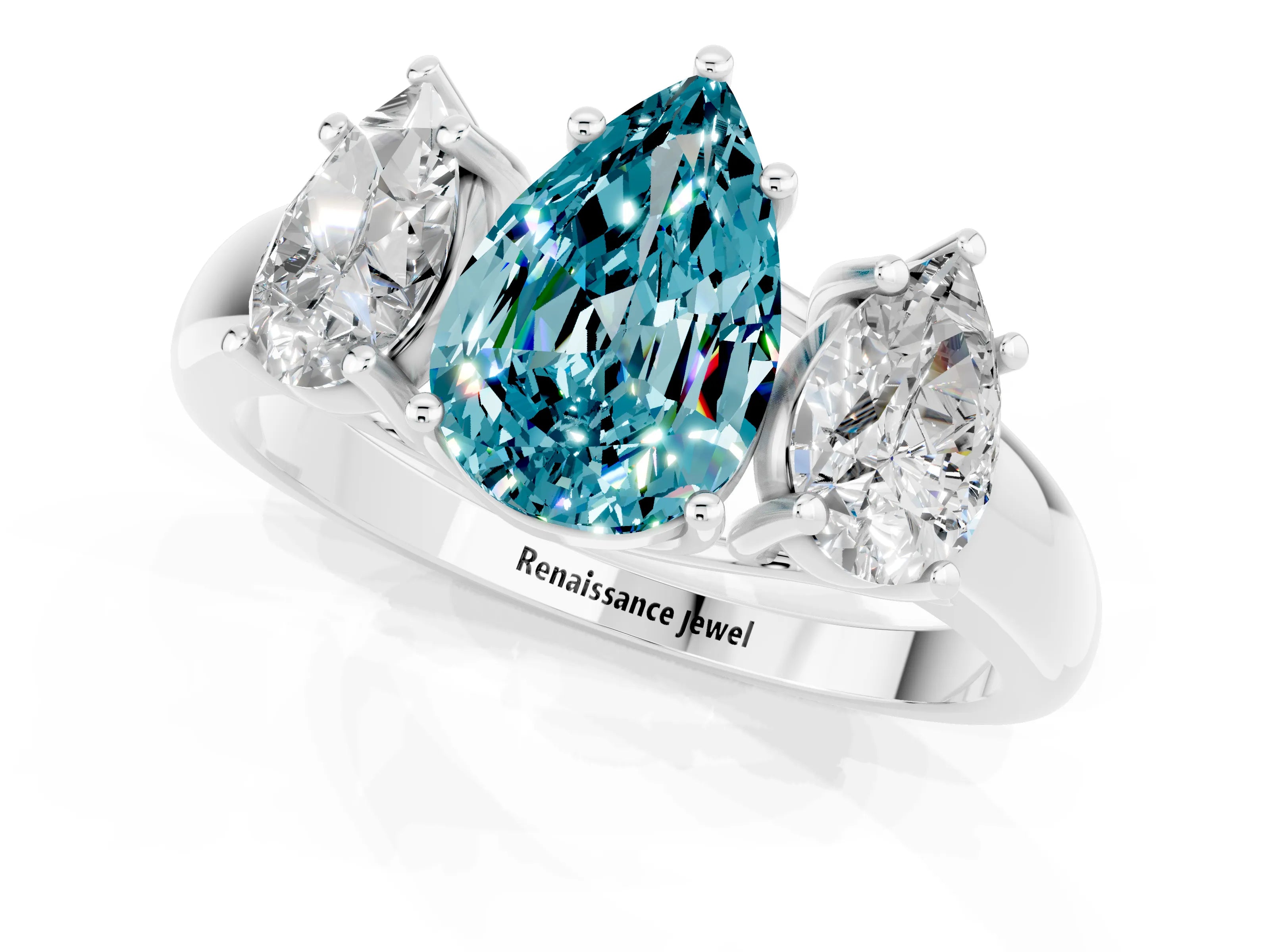 White gold Three-Stone Pear Cut Blue Topaz Engagement Ring with Prong Setting_1