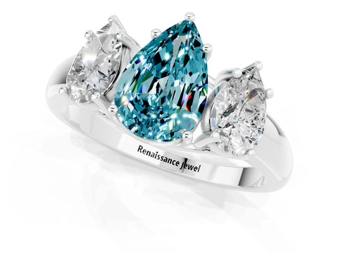 White gold Three-Stone Pear Cut Blue Topaz Engagement Ring with Prong Setting_1