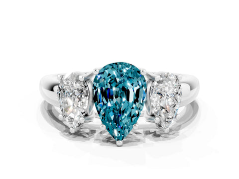 White gold Three-Stone Pear Cut Blue Topaz Engagement Ring with Prong Setting