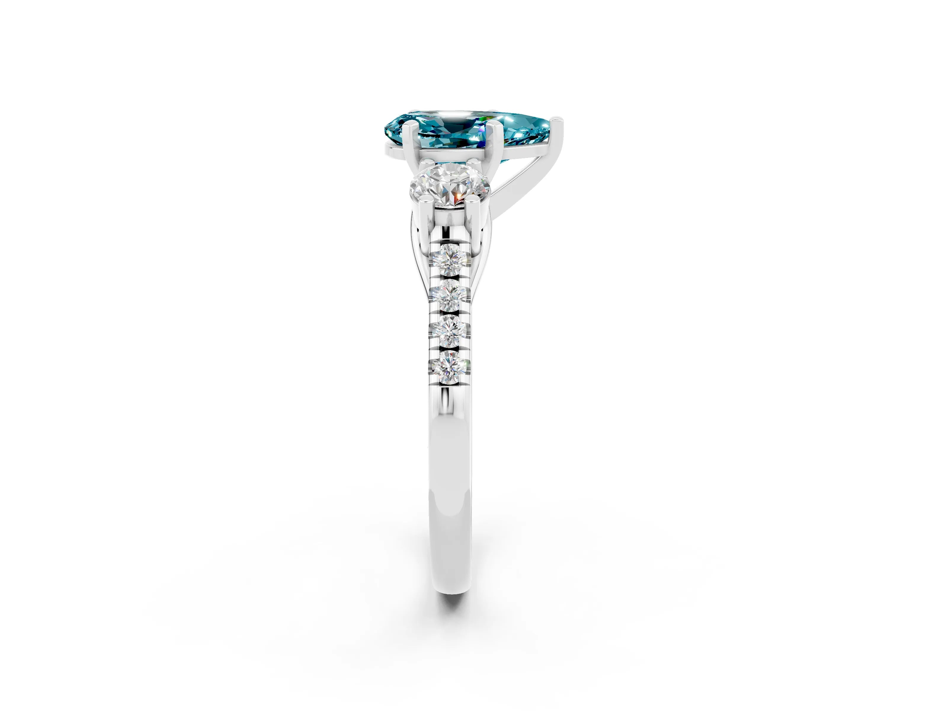 White gold Three-Stone Pear Cut Blue Topaz Pavé Band with Four-Prong Setting_2