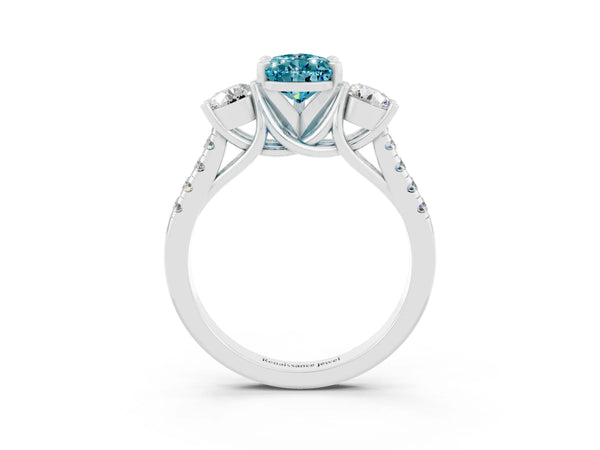 Silver Three-Stone Pear Cut Blue Topaz Pavé Band with Four-Prong Setting