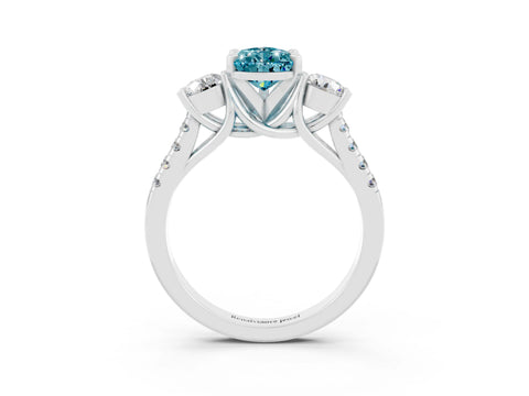 White gold Three-Stone Pear Cut Blue Topaz Pavé Band with Four-Prong Setting_3