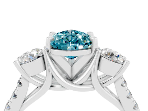 White gold Three-Stone Pear Cut Blue Topaz Pavé Band with Four-Prong Setting_4